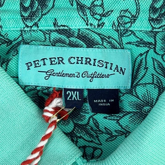 Peter Christian Mens Polo Shirt Green Short Sleeve Slit 100% Cotton 2XL New - Picture 7 of 11
